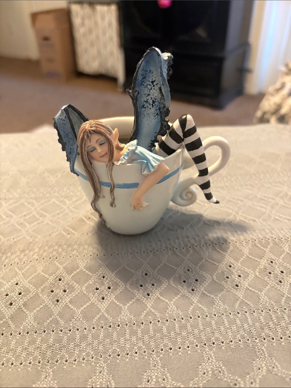 Fairy Figurine in Teacup - Blue Dress